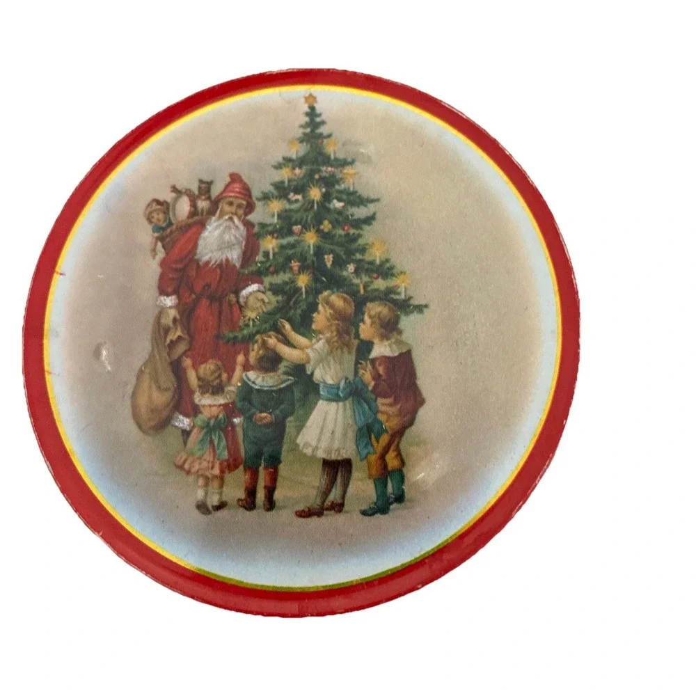 Vintage Santa Claus Coasters Tin‎ Cork Back Red 3.5
